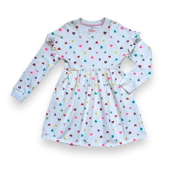 Cat & Jack Fleece Dress Girls 8 White Long Sleeve Multicolor Valentine Hearts - Picture 1 of 7